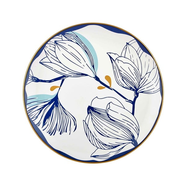 Set di 6 piatti in porcellana bianca con fiori blu Bloom, ⌀ 26 cm - Mia