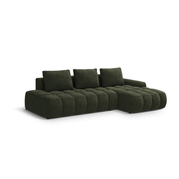Divano angolare verde allungabile/con contenitore (con penisola a destra/con chaise lounge) con rivestimento in velluto Linz – Cosmopolitan Design-image-2