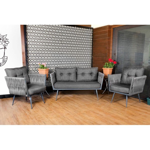 Set da giardino grigio per 4 persone Violet - Floriane Garden-image-2