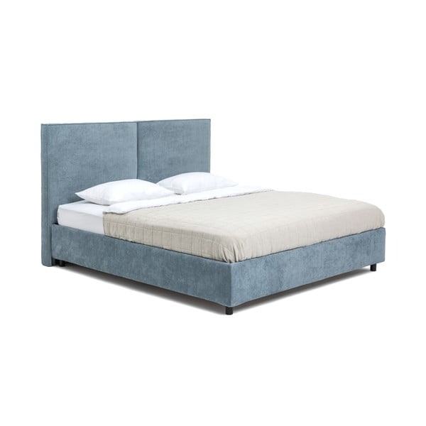 Letto matrimoniale imbottito blu con contenitore, materasso e rete inclusi 180x200 cm Myra Bold – Bonami Selection