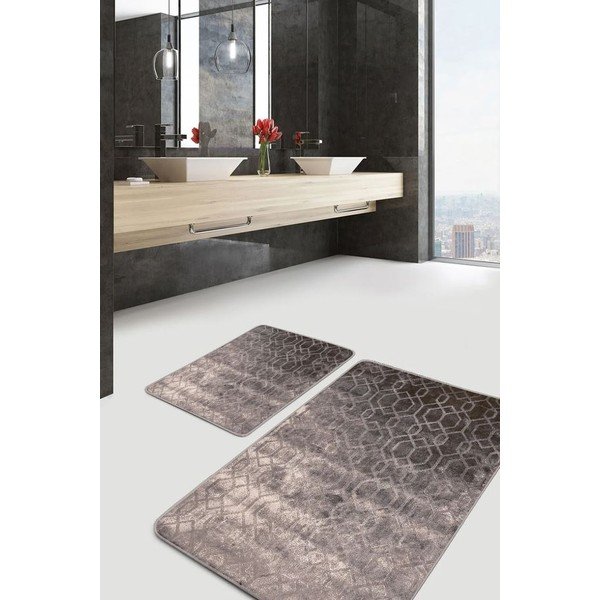 Set di tappetini per il bagno grigi in velluto 2 pz 60x100 cm – Mila Home-image-1