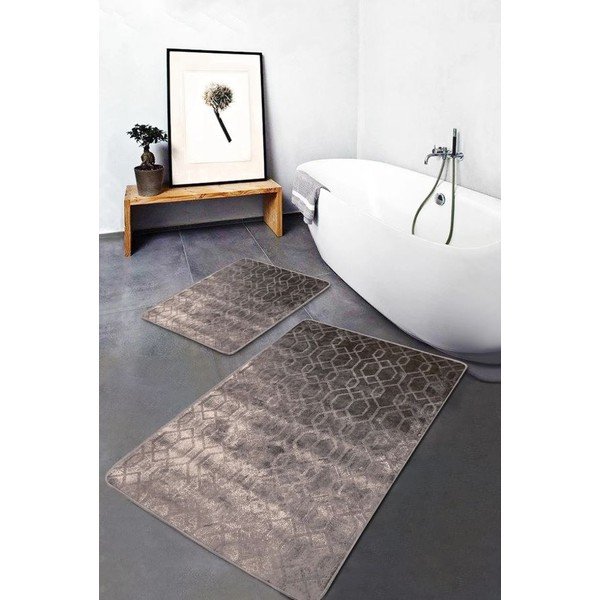 Set di tappetini per il bagno grigi in velluto 2 pz 60x100 cm – Mila Home-image-2