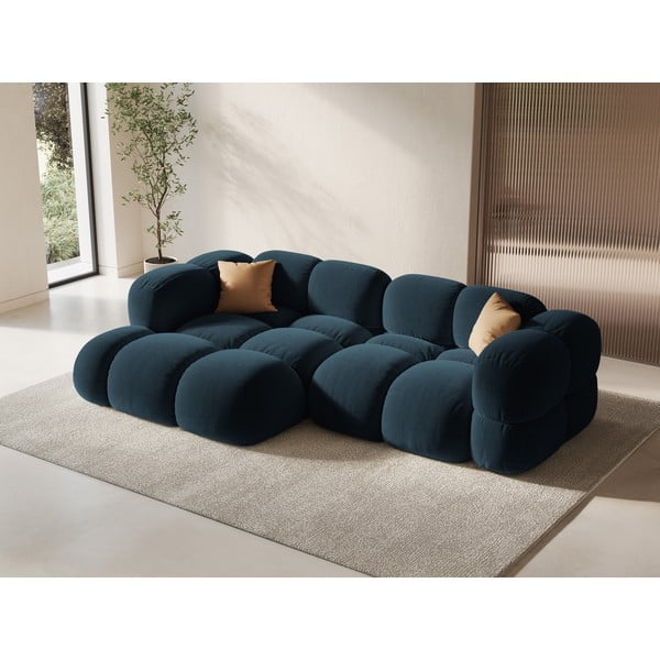 Divano angolare blu scuro (con penisola a sinistra/con chaise lounge) con rivestimento in velluto Loretto – Cosmopolitan Design-image-1
