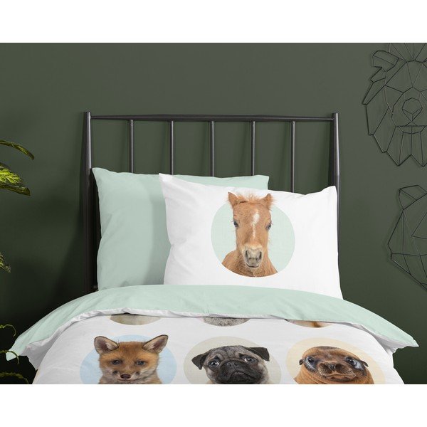 Set copripiumino e federa da bambini in cotone per letto singolo ed esteso 140x220 cm Young Animals – Good Morning-image-2