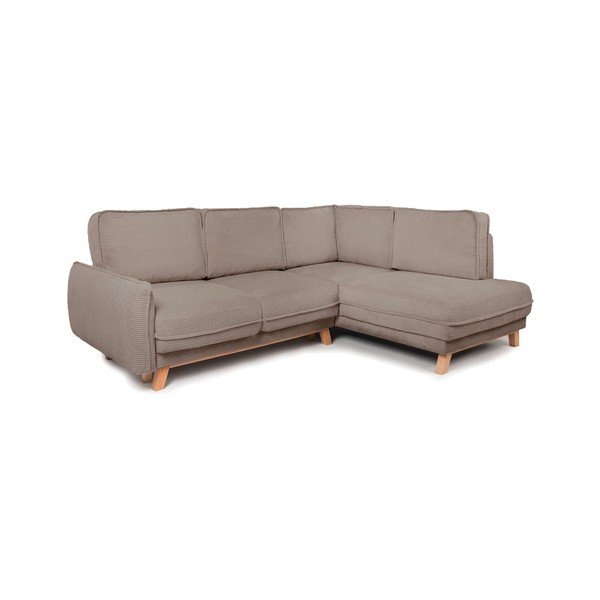 Divano angolare grigio tortora allungabile/con contenitore (con penisola a destra/a L) con rivestimento in velluto a coste Tori – Bonami Selection-image-1