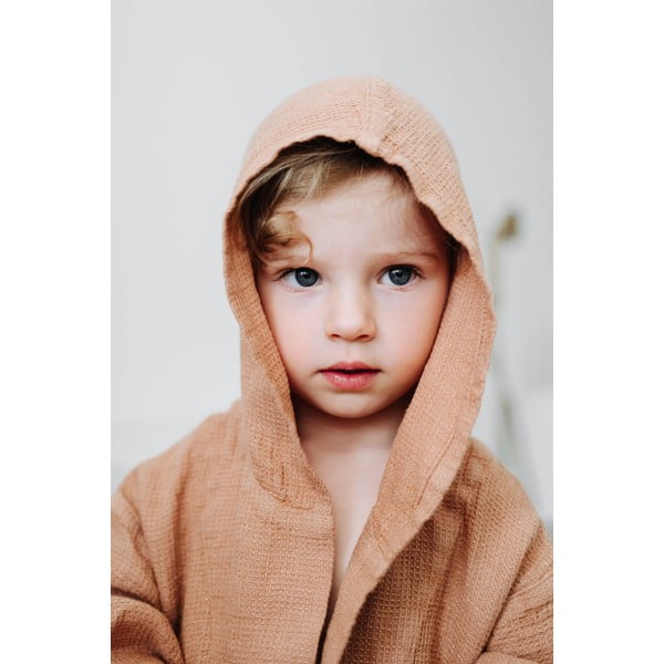 Accappatoio per bambini in lino arancione Natura, taglie 122 - 128 Cafe Creme - Linen Tales-image-3