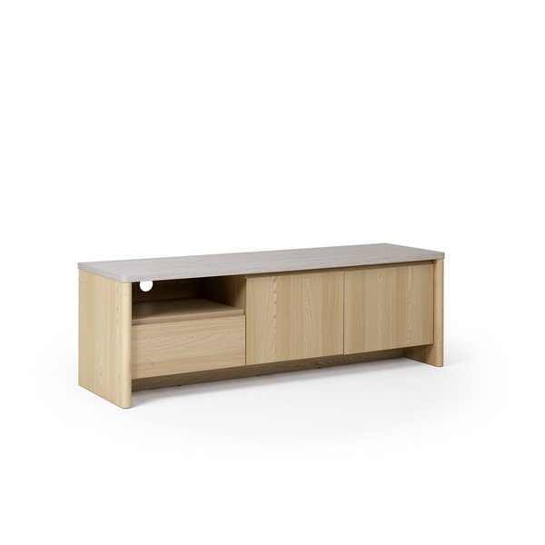 Mobile TV bianco/colore naturale chiaro con effetto rovere 153x50x45 cm Dore – Marckeric-image-4