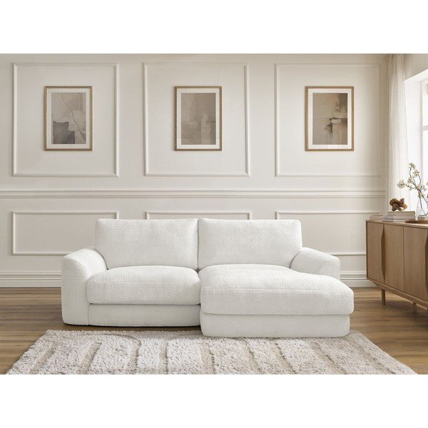 Divano angolare bianco (con penisola a destra/con chaise lounge) con rivestimento in ciniglia Leonore – Bobochic Paris-image-1