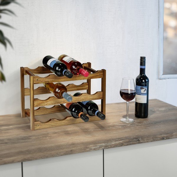 Portabottiglie di colore naturale in acacia massiccia numero di bottiglie 12 42x28x21 cm Fondi – Wenko-image-1