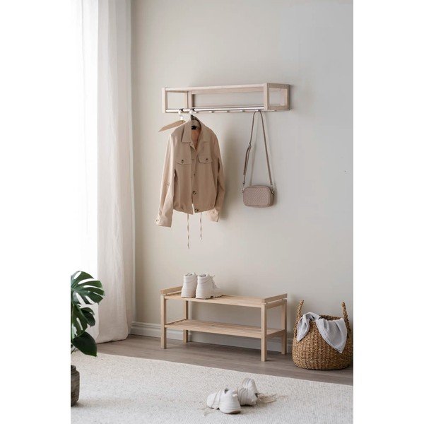 Attaccapanni in legno di quercia laccato opaco con ripiano e 6 ganci Confetti - Rowico-image-3