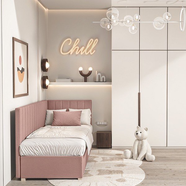 Letto da bambini con sponde rosa con contenitore con materasso incluso 90x200 cm Snugi – Ghado-image-1