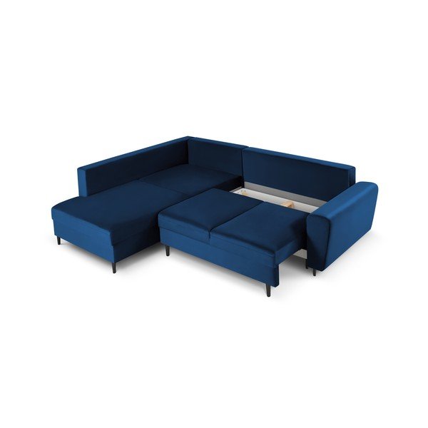 Divano angolare blu allungabile e con contenitore (con penisola a sinistra/a L) con rivestimento in velluto Kyoto – Cosmopolitan Design-image-3