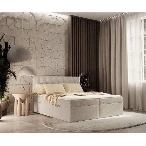 Letto boxspring beige con contenitore 160x200 cm Novento - Maison de Rêve-image-1