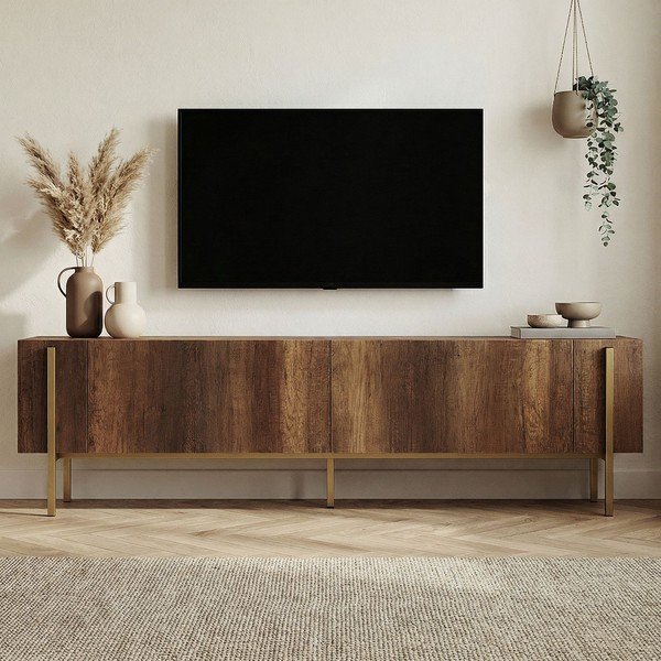 Mobile TV colore naturale scuro con effetto noce 180x45x30 cm Nexus – Kalune Design-image-3