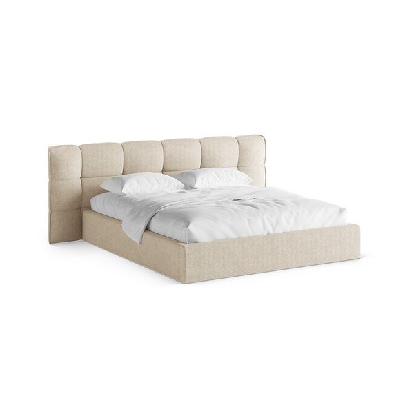 Letto matrimoniale imbottito beige con contenitore con rete inclusa 160x200 cm Eric – Micadoni 