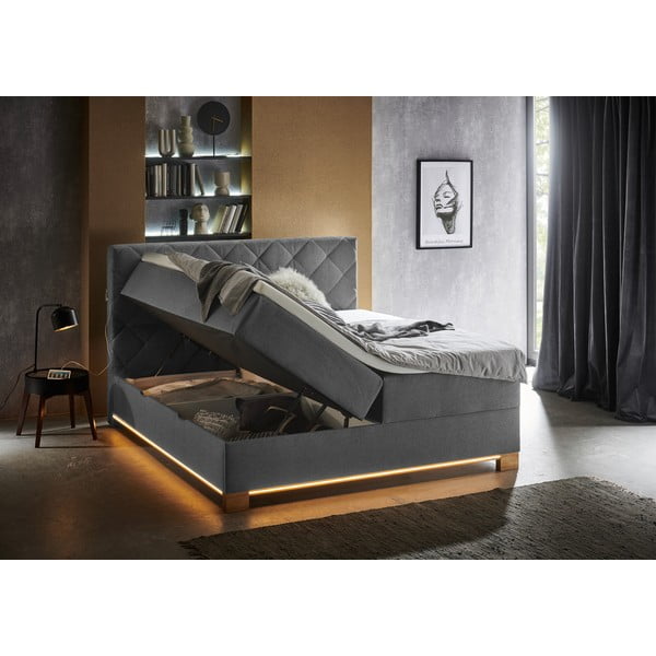 Letto boxspring grigio con contenitore 180x200 cm Messina - Meise Möbel-image-4