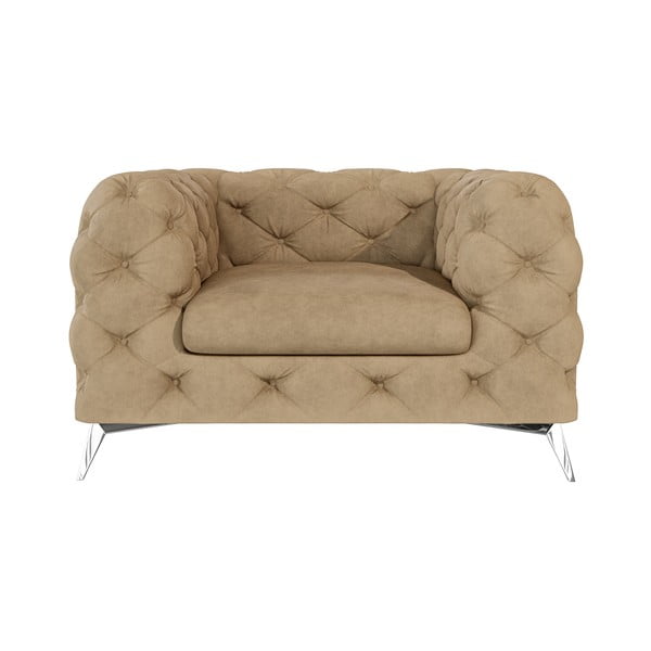 Poltrona marrone chiaro con rivestimento in velluto Chelsea – Ropez-image-1