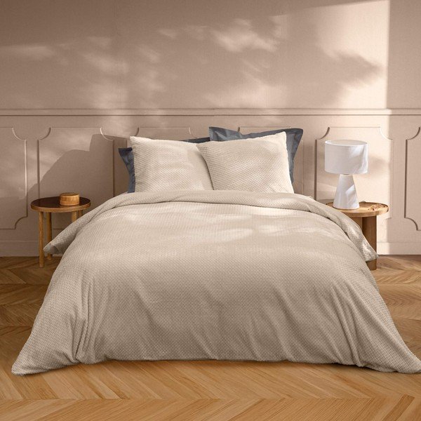 Set copripiumino e federa beige in flanella per letto matrimoniale/per letto esteso 3 pezzi 240x220 cm Flanela – douceur d'intérieur-image-1