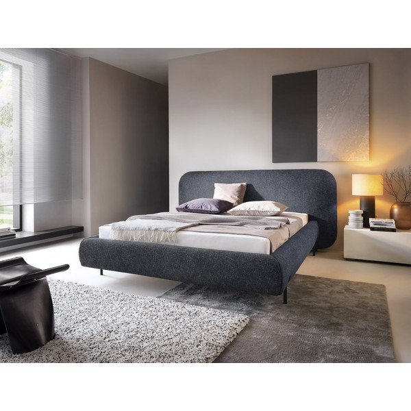 Letto matrimoniale imbottito blu con contenitore e rete inclusi 140x200 cm Pointt – ELTAP-image-1