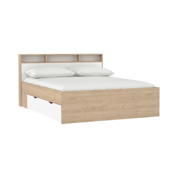 Letto matrimoniale di colore naturale con effetto rovere con contenitore rete non inclusa 160x200 cm Ikast – Tvilum