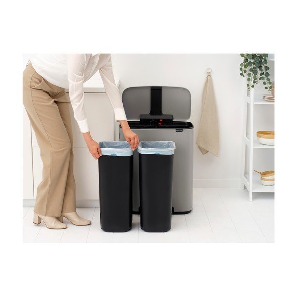 Cestino per la spazzatura grigio chiaro in acciaio per raccolta differenziata/con pedale 2x30 l Bo – Brabantia-image-2