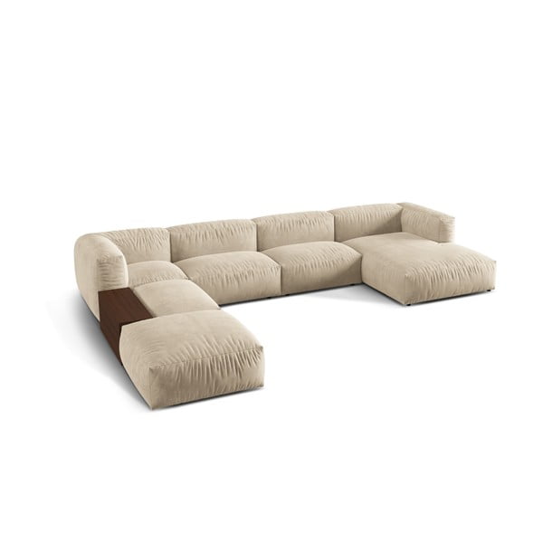 Divano angolare componibile beige (con penisola a sinistra/a U) con rivestimento in velluto Martina – Micadoni -image-2