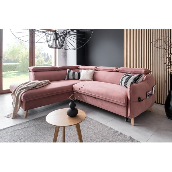 Divano letto angolare in velluto rosa chiaro (angolo sinistro) Sweet Harmony - Miuform-image-4