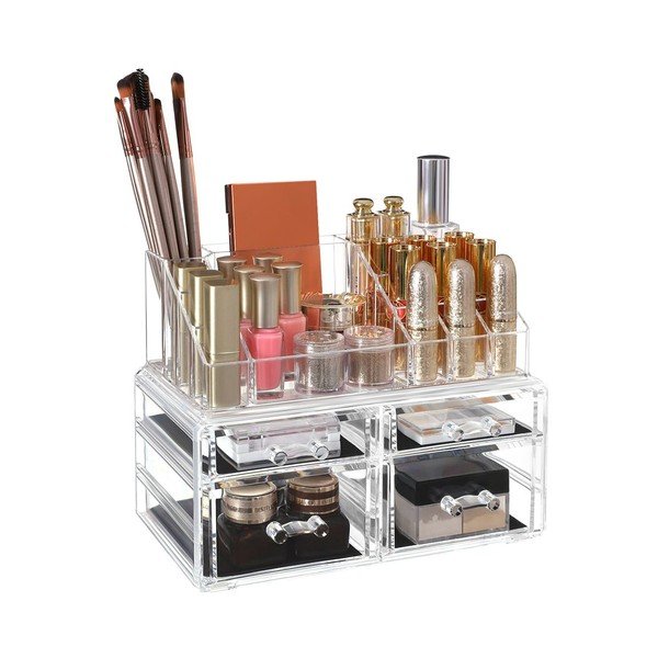 Organizer in acrilico trasparente con 4 cassetti per gioielli e cosmetici Luna - Songmics