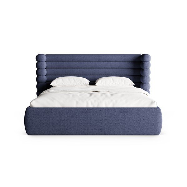 Letto matrimoniale imbottito blu con contenitore con rete inclusa 160x200 cm Mount – Micadoni -image-4