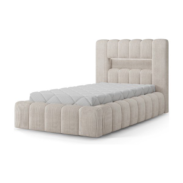 Letto singolo imbottito beige con contenitore con rete inclusa 90x200 cm Lamica – ELTAP