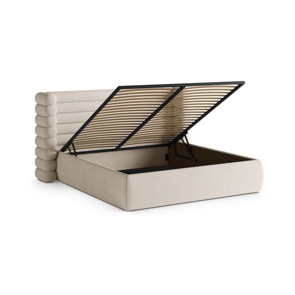 Letto matrimoniale imbottito beige con contenitore con rete inclusa 200x200 cm Mount – Micadoni -image-2