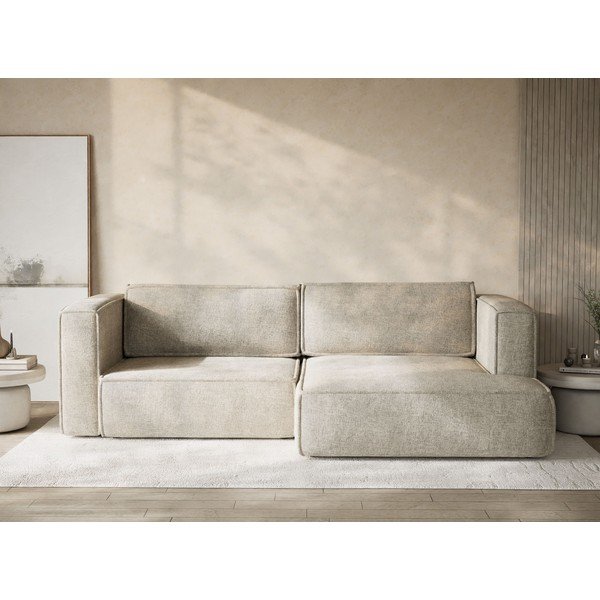 Divano angolare beige allungabile/con contenitore (con penisola a destra/con chaise lounge) con rivestimento in ciniglia Velto – Maison de Rêve-image-1