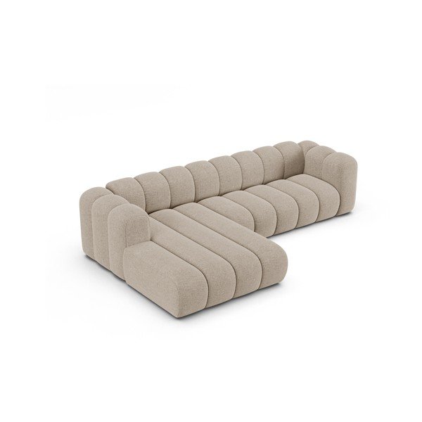 Divano angolare beige (con penisola a sinistra/con chaise lounge) con rivestimento in ciniglia Lupine – Micadoni -image-2
