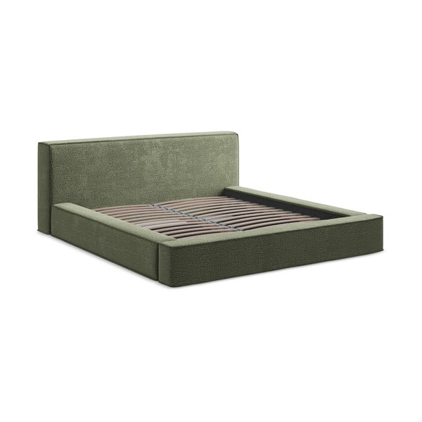 Letto matrimoniale imbottito verde con contenitore e rete inclusi 160x200 cm Noho – Makamii