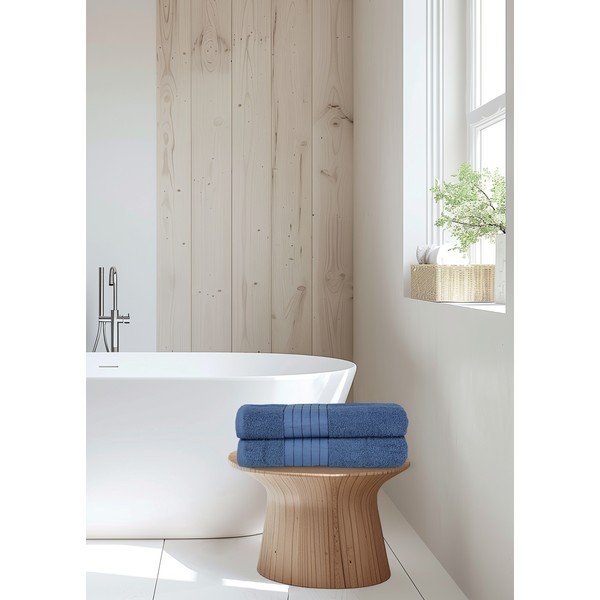 Set di 2 asciugamani blu in spugna di cotone 70x140 cm - Good Morning-image-2