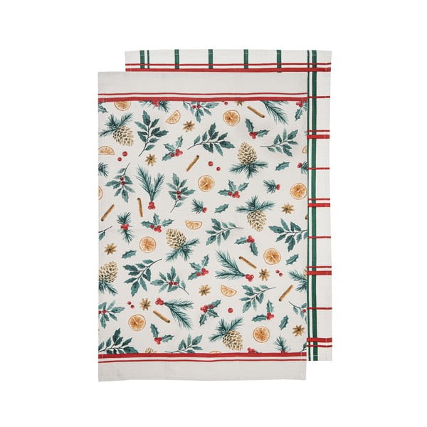 Asciugamani in cotone con motivo natalizio in set da 2 45x70 cm Evergreen - Ladelle