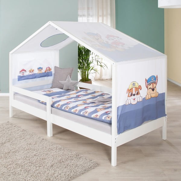 Letto da bambini a forma di casa bianco in legno massiccio con contenitore con rete inclusa 90x200 cm – Roba-image-4