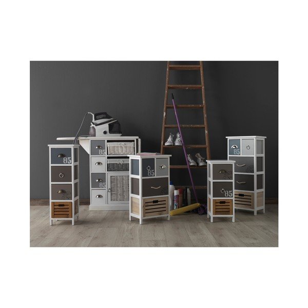 Bílá komoda se žehlícím prknem a 2 proutěnými koši Geese Home-image-1