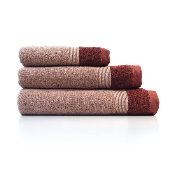 Set di 3 asciugamani in cotone rosso Banda Vino - Ethere