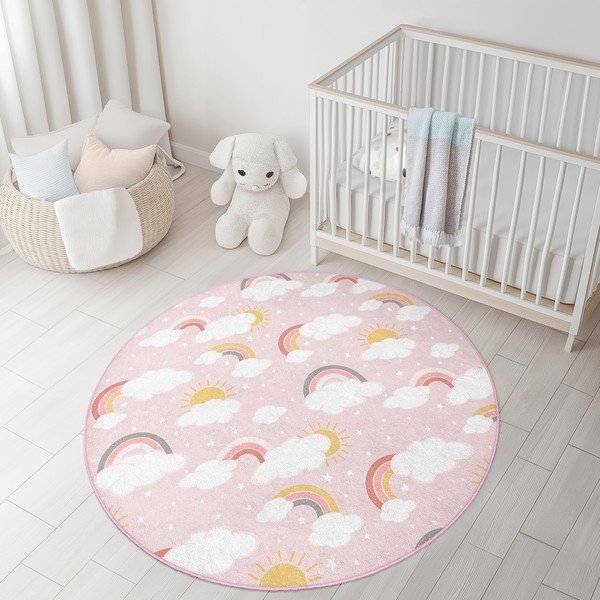 Tappeto per bambini rosa lavabile ø150 cm Rainbow World – Mila Home-image-2