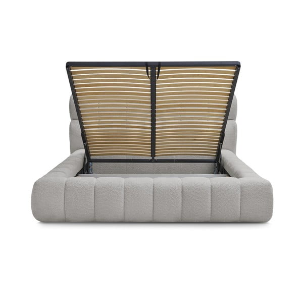 Letto matrimoniale imbottito grigio chiaro contenitore e rete inclusi 180x200 cm Mont Blanc - Bobochic Paris-image-3