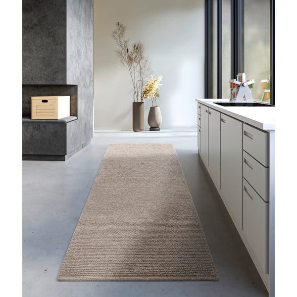 Passatoia marrone chiaro in lana tessuta a mano 80x200 cm Francois - Villeroy&Boch-image-1