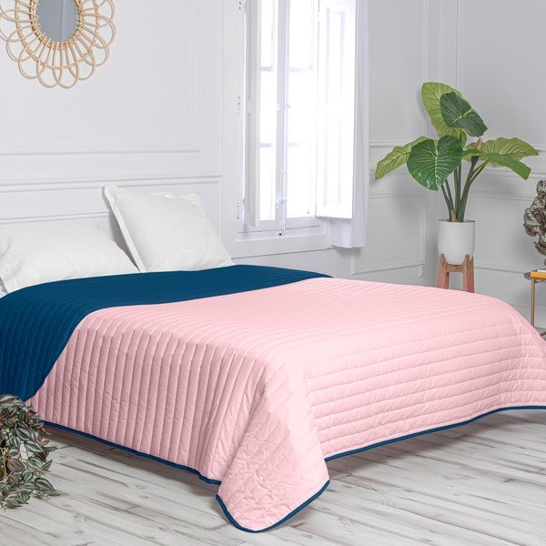 Copriletto trapuntato in cotone blu e rosa 180x260 cm Dash - Happy Friday