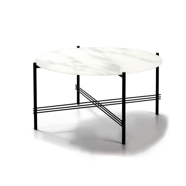 Tavolino bianco e nero con piano in vetro e decoro in marmo , ø 84 cm Kendall - Marckeric