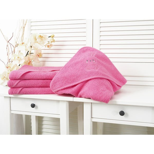 Asciugamano per bambini in spugna rosa con cappuccio 90x100 cm Baby - B.E.S.