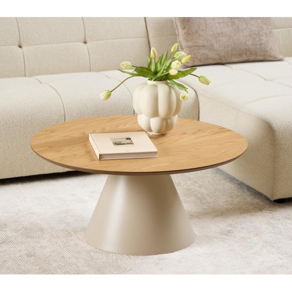 Tavolino rotondo con piano effetto rovere color crema e naturale ø 85 cm Soli - Actona-image-1