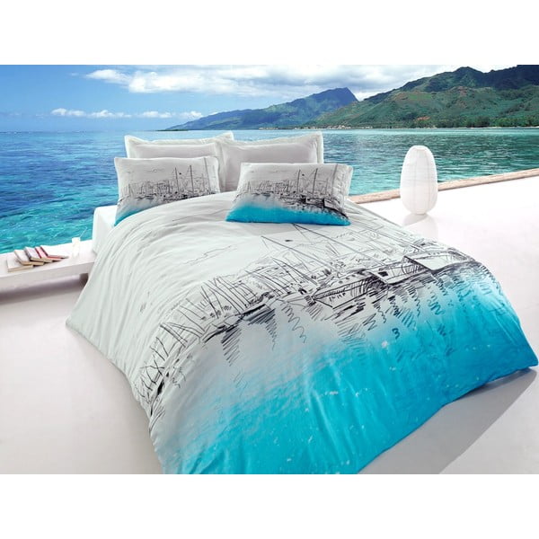 Biancheria da letto in cotone con lenzuolo per letto matrimoniale Marina, 200 x 220 cm - Mijolnir