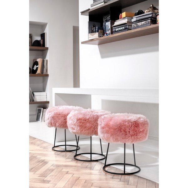 Sgabello con seduta in pelle di pecora rosa , ⌀ 36 cm - Royal Dream-image-3