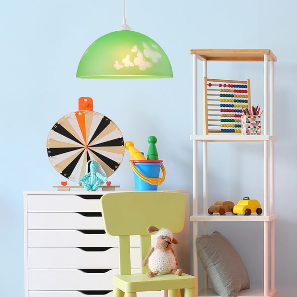 Lampada per bambini verde con paralume in vetro ø 30 cm Mariposa - LAMKUR-image-2