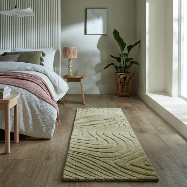 Passatoia in lana color kaki tessuto a mano 60x230 cm Mesmerise Sage - Flair Rugs-image-1